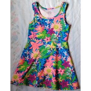PIPER Girls Sz Xs (4/5) Bright Colorful Floral Sleeveless Stretchy Skater Dress